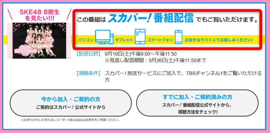 SKEコンサート「はちがだいすき」はTBSチャンネルで放送・配信