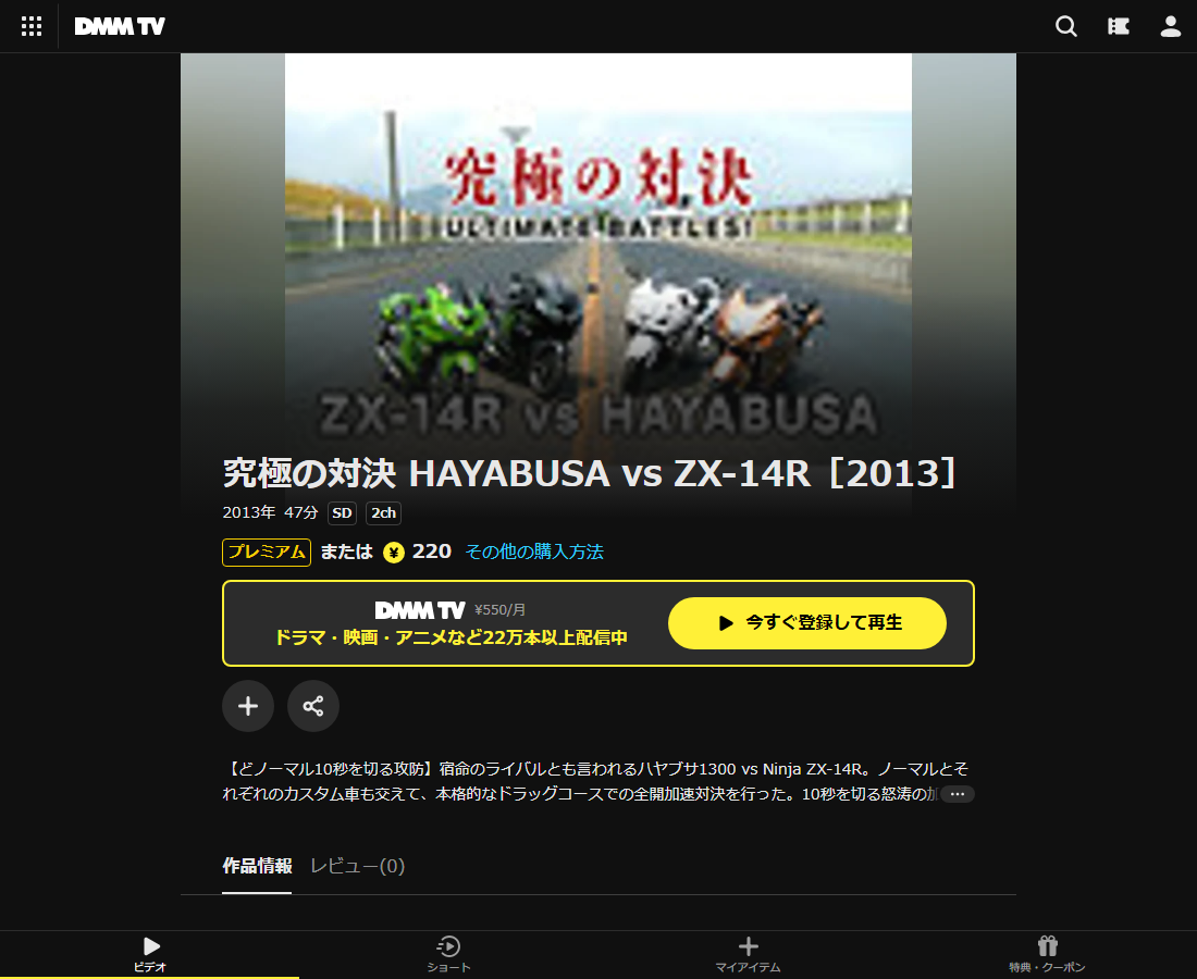 究極の対決 HAYABUSA vs ZX-14RはDMM TVで配信