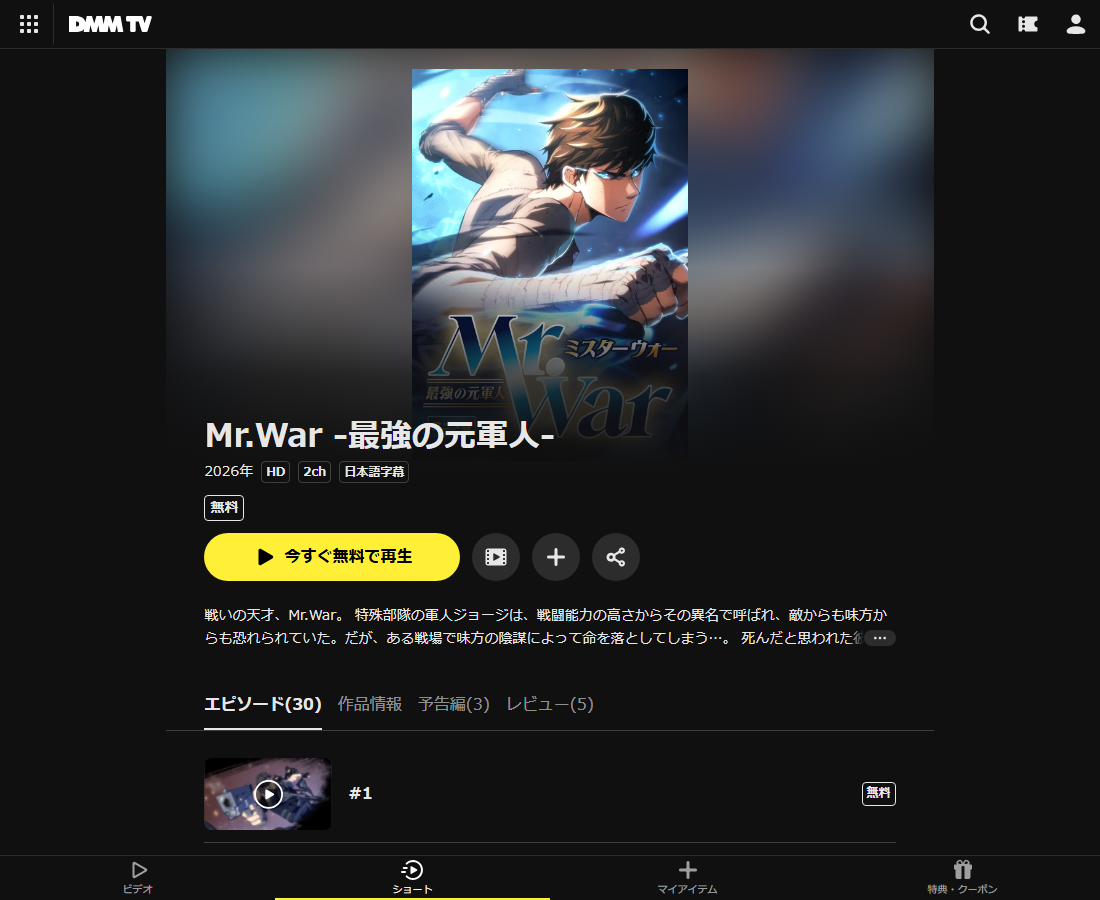 Mr.War -最強の元軍人-はDMM TVで配信