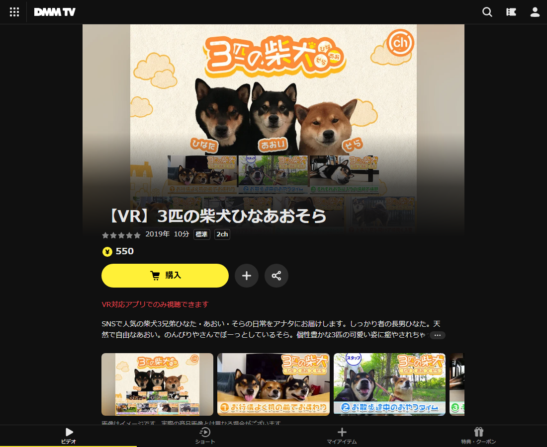 【VR】3匹の柴犬ひなあおそらはDMM TVで配信