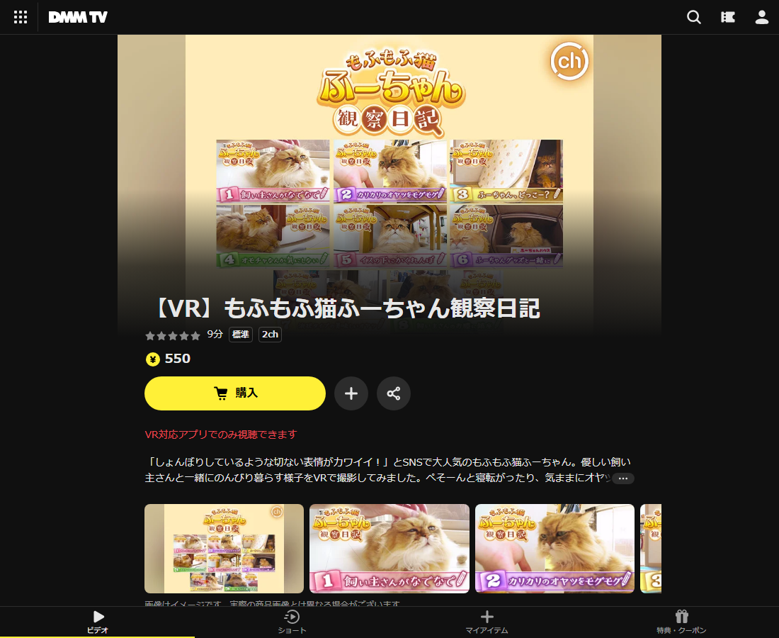 【VR】もふもふ猫ふーちゃん観察日記はDMM TVで配信