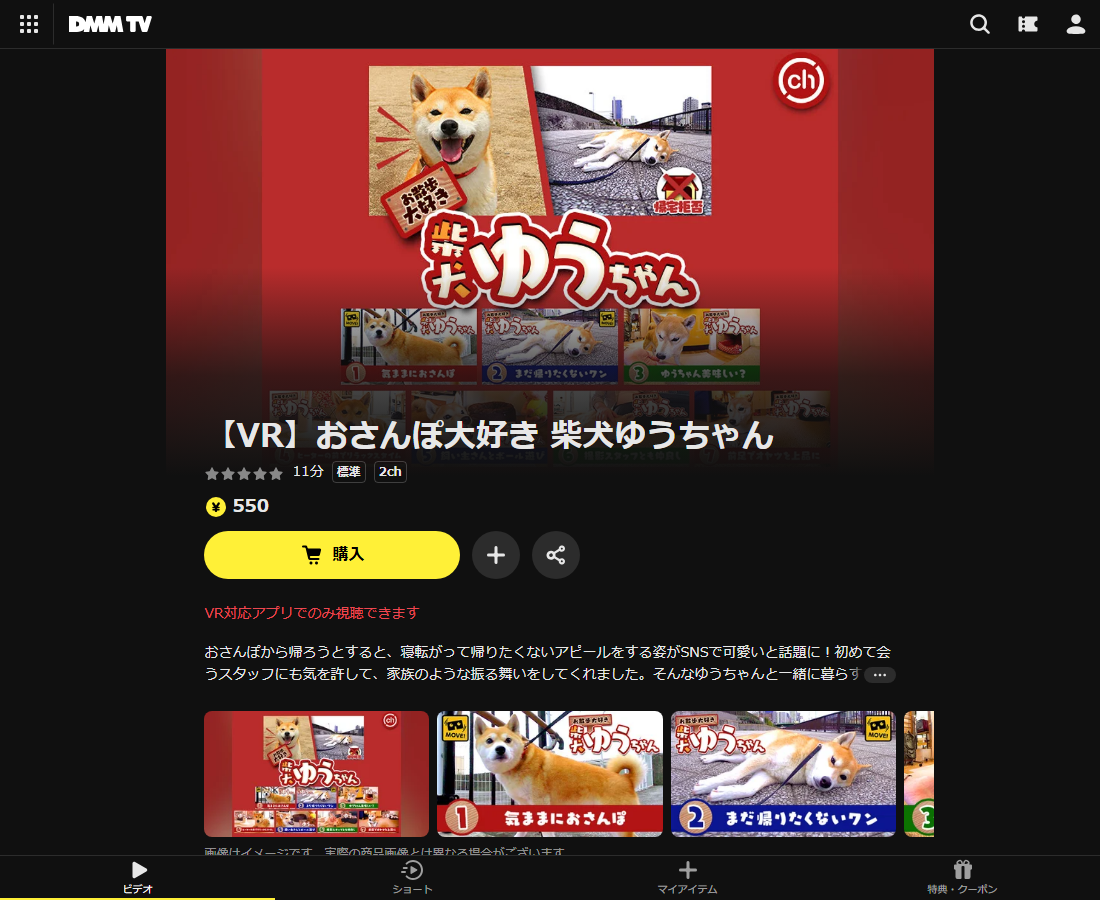 【VR】おさんぽ大好き 柴犬ゆうちゃんはDMM TVで配信