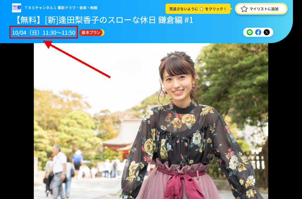 逢田梨香子のスローな休日はTBSチャンネル1で放送