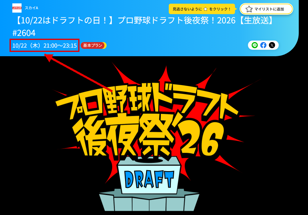 2026プロ野球ドラフト会議 supported by リポビタンDはスカイAで放送
